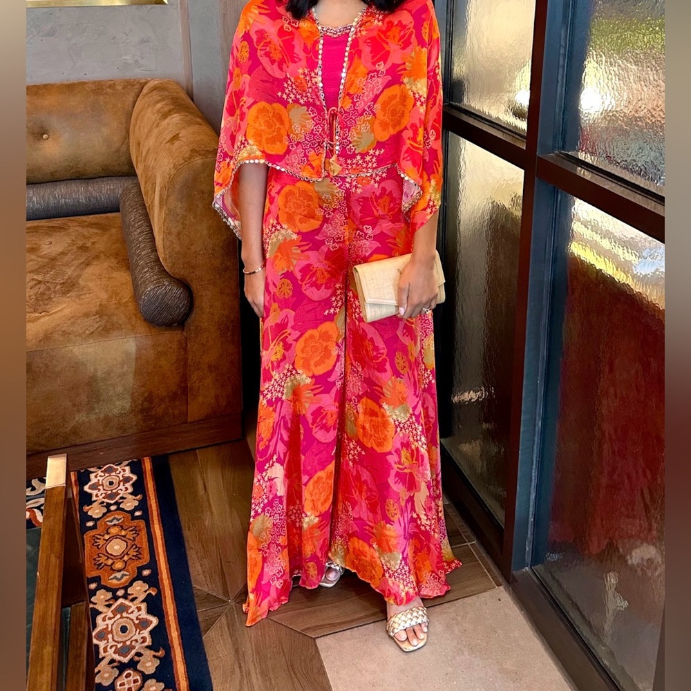 Floral Pink and Orange Sharara Set